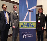 From left, Michael Northrop, the Rockefeller Brothers Fund's program director for sustainable development; Charles Riordan, vice provost for research at UD; Stephanie McClellan, director of the Special Initiative on Offshore Wind; Doug Pfeister, interim president, Offshore Wind Development Coalition; and Catherine Bowes of the National Wildlife Federation.